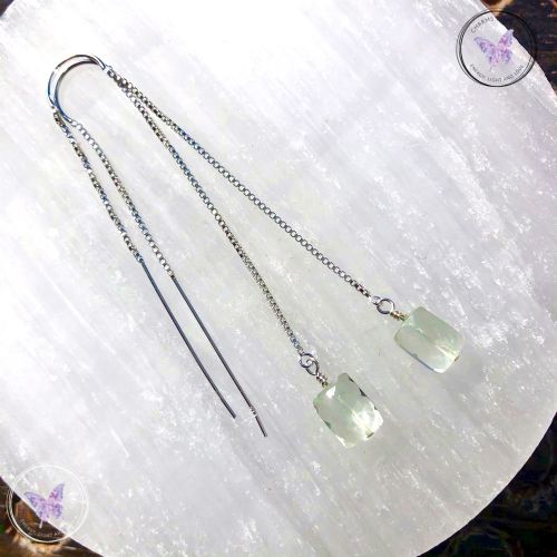Faceted Prasiolite Silver Threader Earrings